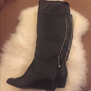 JLo over the knee, faux leather, wedge boots